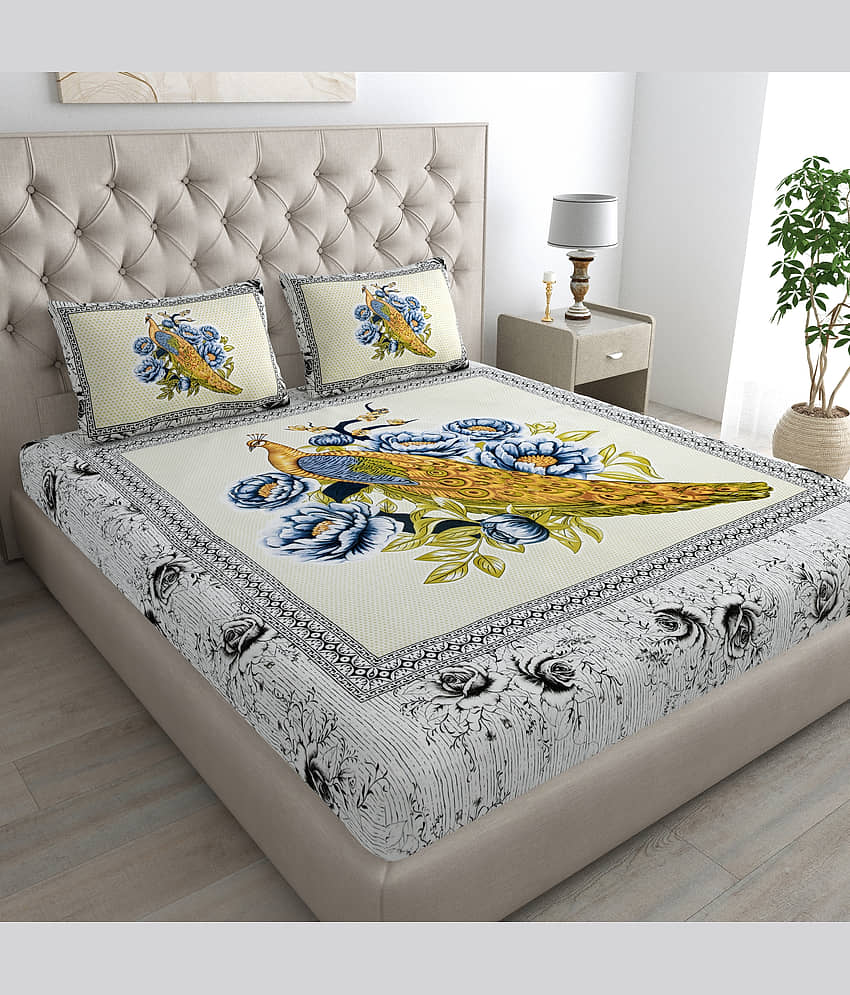 Cosito Cotton 1 Double Bedsheet with 2 Pillow Covers ( Blue )