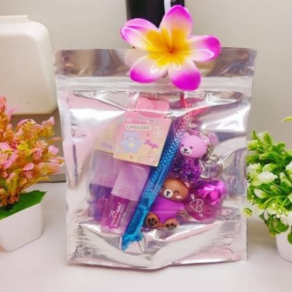 Cute Beauty Gift Hamper with Lip Gloss, Fish Eyeliner & Bear Keychain – Perfect for Girls