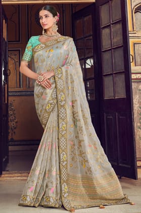 Grey Woven Silk Saree