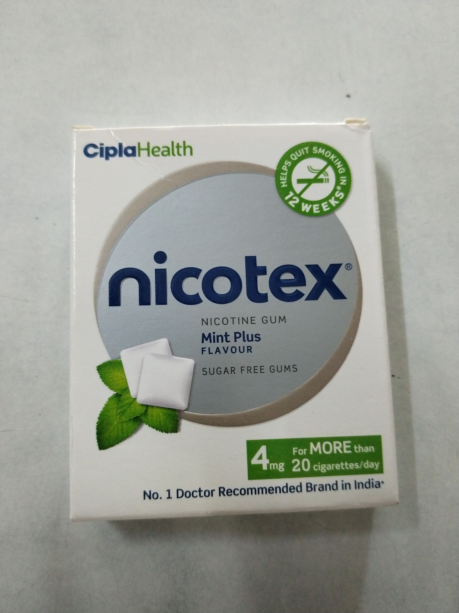 Ciplahealth nicotex nicotine gum mint plus flavour 12gums