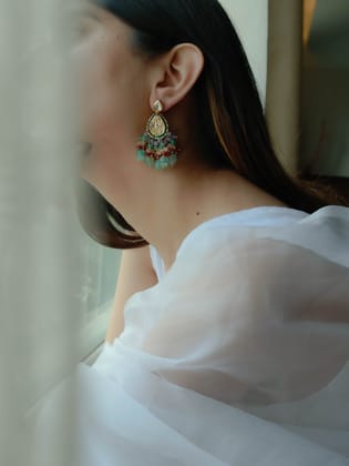 Fairat Multicolored Kundan Chandbali Earrings-Multicolored