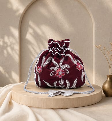 Handcrafted Zari Zardozi Satin Potli Bag