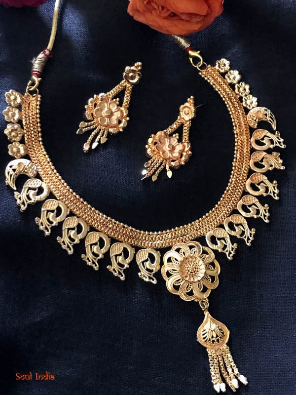 Gold Plated Traditional Jewellery Set With Earrings