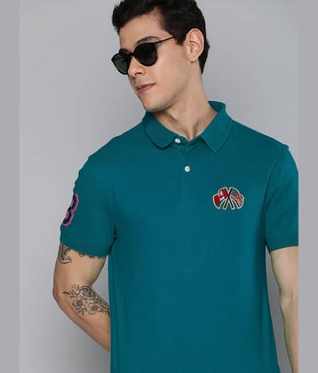 Merriment Pack of 1 Cotton Blend Regular Fit Embroidered Half Sleeves Men's Polo T Shirt ( Teal Blue )