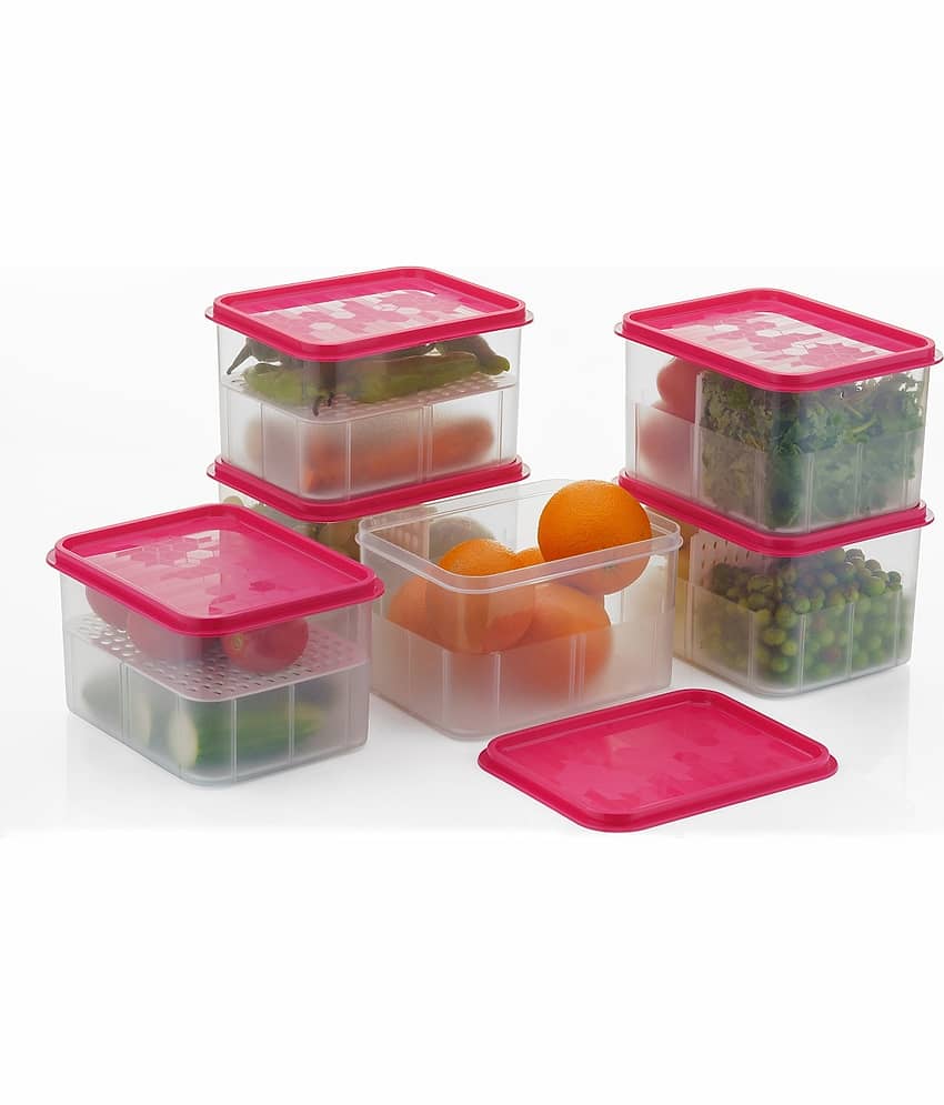 Analog kitchenware - Fruit/Food/Vegetable Plastic Pink Utility Container ( Set of 6 )