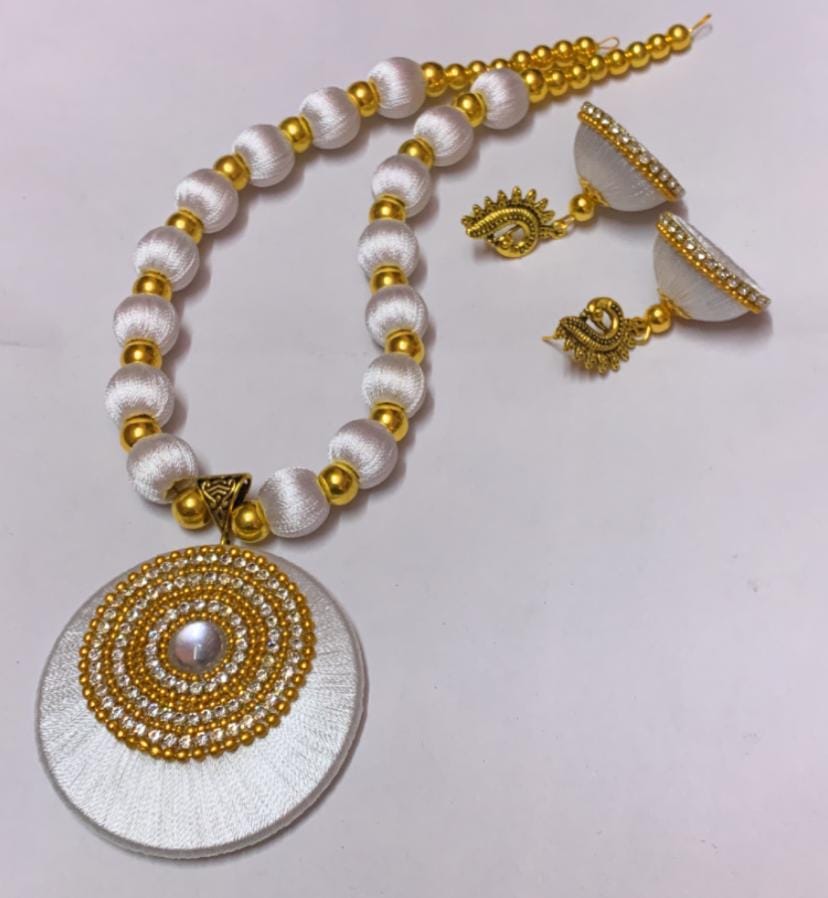 Elegant Dual-Tone Silk Thread Jewellery Set