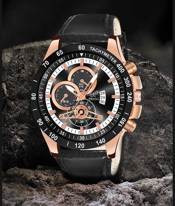 PIRASO Black Leather Analog Men's Watch