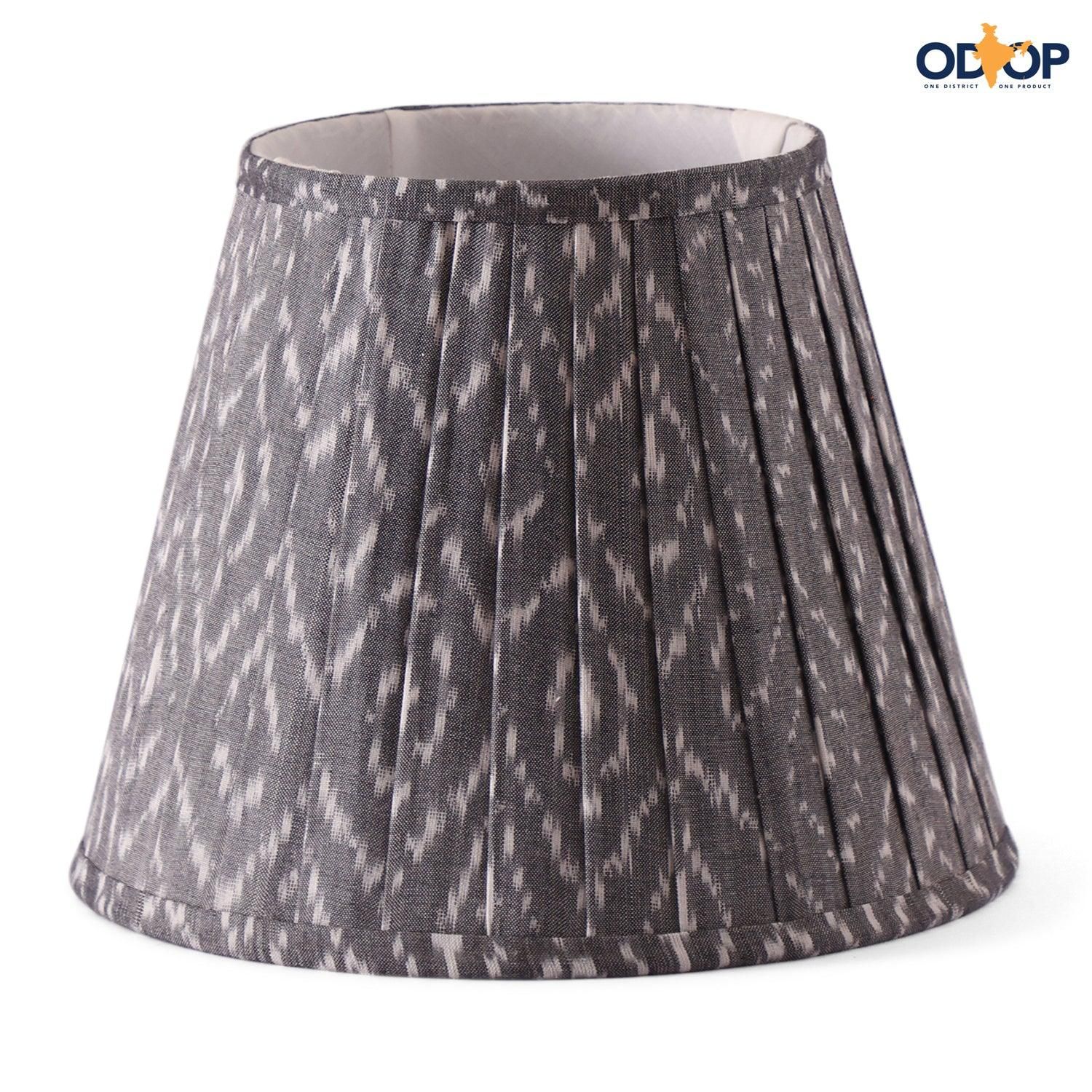 Pleated Ikat Lampshade - 10x8-Grey / White / 100% Cotton / H: 8.5 x B: 10"
