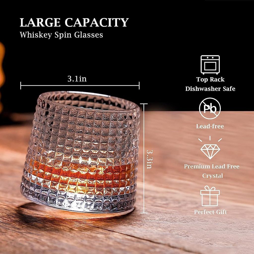 Diamond Dancing Whiskey Glass 200 ML Rotable Bottom, Spining Glasses Bar Glass for Drinking Bourbon, Whisky, Scotch, Cocktails