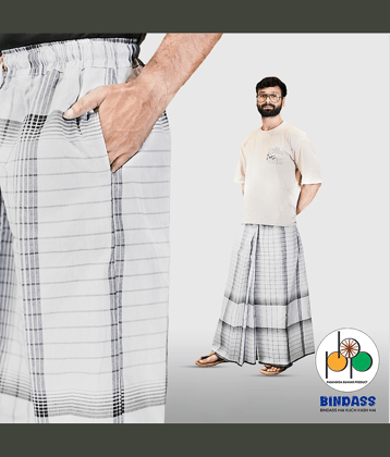 Pasandida Bunkar Product Elastic White Cotton Blend Men's Lungi Dual Pocket ( Pack of 1 )