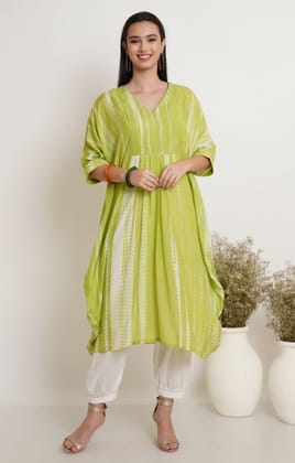 Green Tie Dye Yoke Kaftan-S