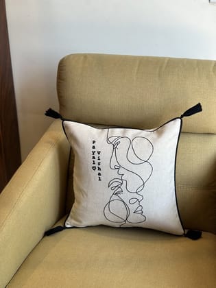 KRI India Lined Personalised Eternal Love Cushion cover | White & Black | 16x16 inches | Wash & Care | 100% Cotton | Handcrafted in India. 100% organic & natural.