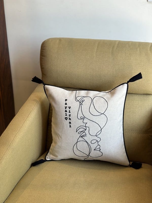 KRI India Lined Personalised Eternal Love Cushion cover | White & Black | 16x16 inches | Wash & Care | 100% Cotton | Handcrafted in India. 100% organic & natural.