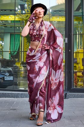 Multicolor Printed Satin Georgette Saree