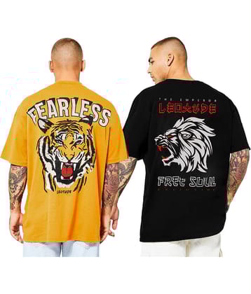 Trond Cotton Blend Oversized Fit Printed Half Sleeves Men's T-Shirt - Mustard ( Pack of 2 )