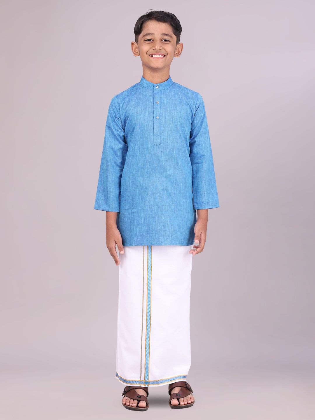 Boys Cotton Blue Kurta with Matching Border Dhoti Combo Honest Boy-Kids 01 - 02 Yrs / F/S / Blue
