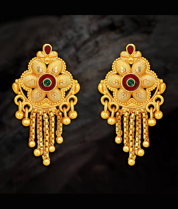 LUV FASHION Golden Stud Earrings ( Pack of 1 )