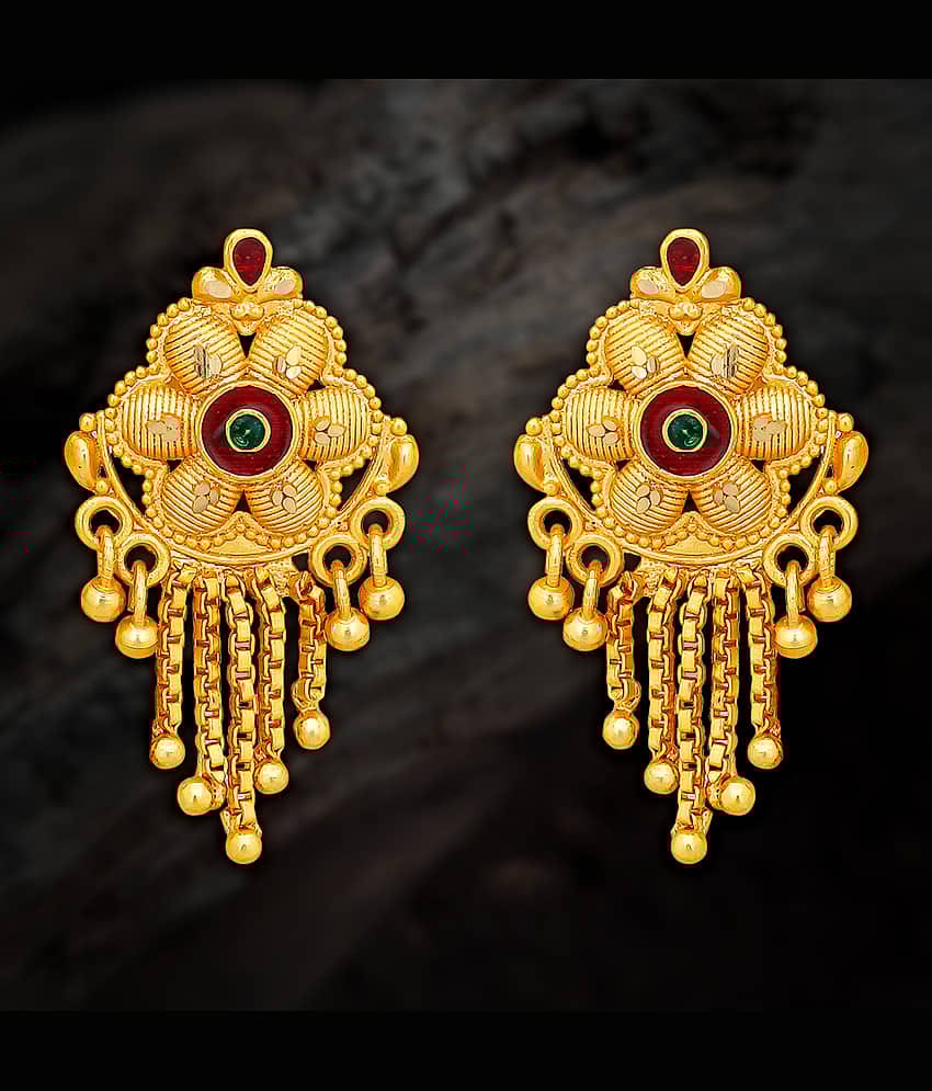 LUV FASHION Golden Stud Earrings ( Pack of 1 )