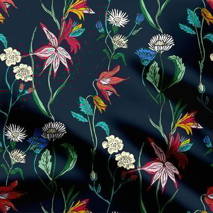 Dark Sea World Print Fabric-Viscose Georgette