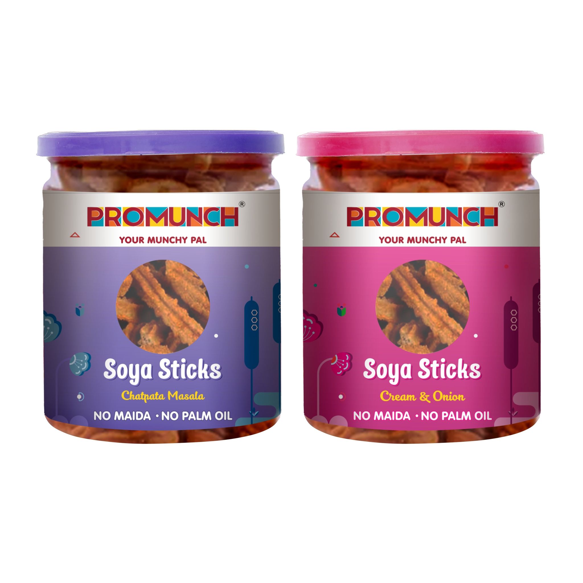 PROMUNCH Combo Pack - Soya Sticks (Chatpata Masala , Cream Onion) - Pack  of 2; 80g Each