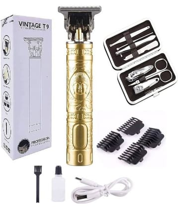 Hpc T-9 Plastic+7Pcs Kit Gold Cordless Beard Trimmer With 60 minutes Runtime
