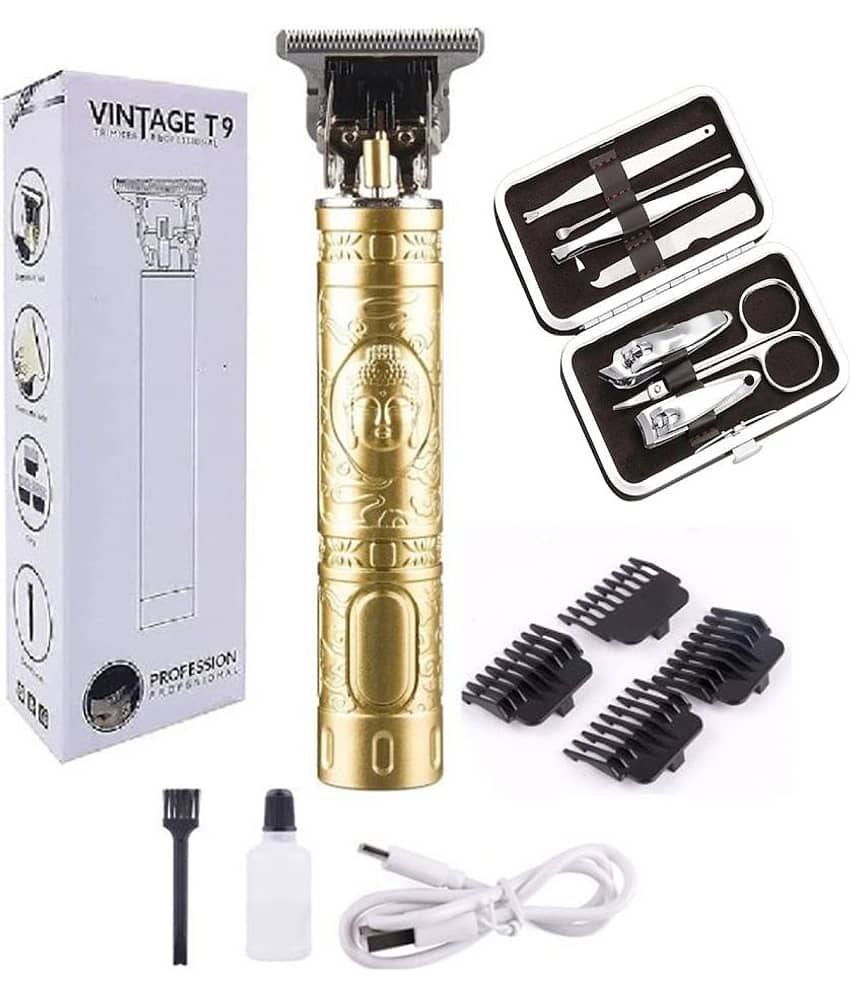 Hpc T-9 Plastic+7Pcs Kit Gold Cordless Beard Trimmer With 60 minutes Runtime