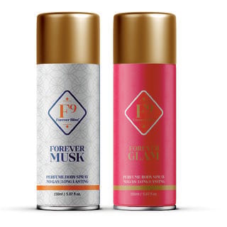 F9 Forever Glam and Musk Long Lasting Freshness Deodorant Perfume Body Spray For Men and women (150ml2) Pack of 2