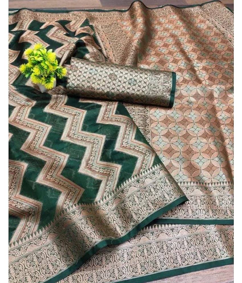 Gullak Organza Embellished Saree With Unstitched Blouse Piece ( Green )