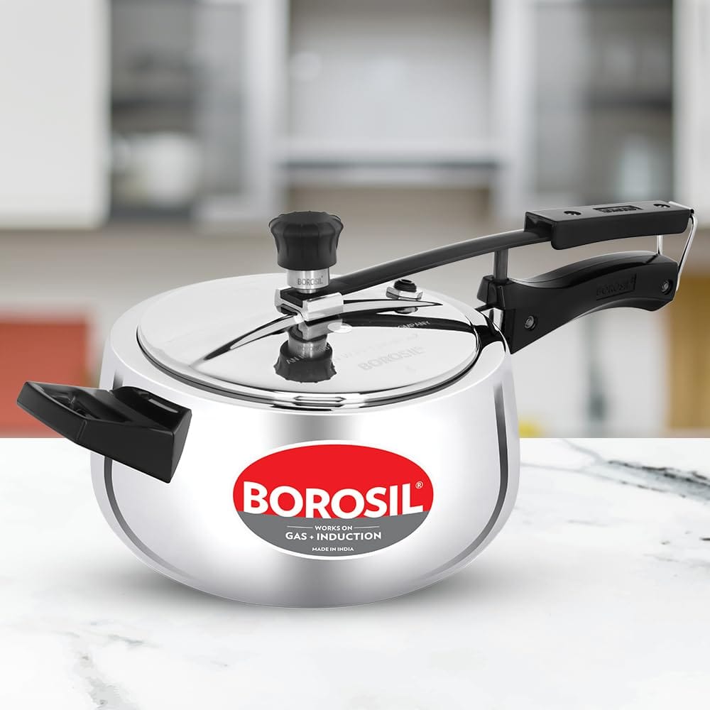 Borosil Pronto Tri Ply 5 L Pressure Cooker with Stainless Steel Lid | Inner Lid Cooker| Gas & Induction Compatible