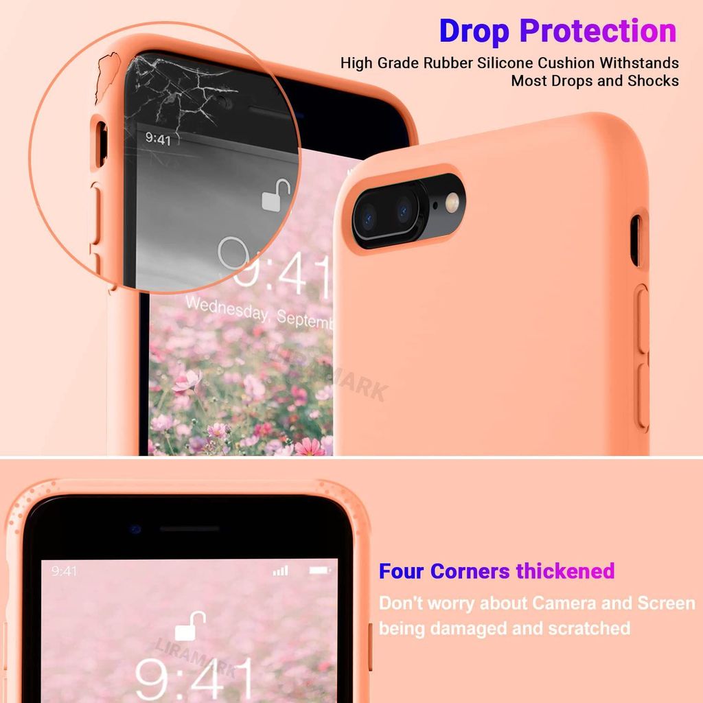 LIRAMARK Liquid Silicone Soft Back Cover Case for Apple iPhone 7 Plus / 8 Plus