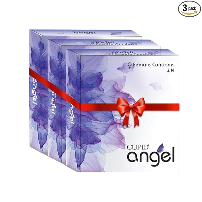 Cupid Angel Female Condoms 2N (Pack of 3) | Unique Design | Uninterrupted Pleasure | No Side Effects | Lavender Scented | Her Protection - Her Choice