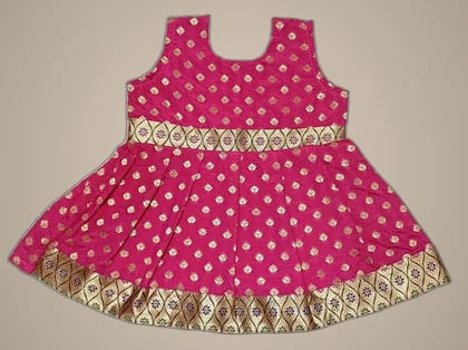 Mom And Me Pink Frock (0-3 Months) | Premium Brocade | Festive & Party Wear