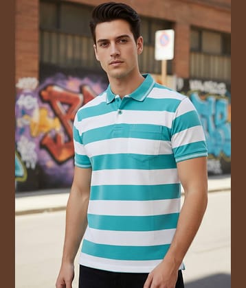 UNIBERRY Men Cotton Blend Regular Fit Striped Polo T Shirt ( Navy )