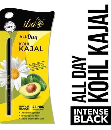 Iba All Day Kohl Kajal, Jet Black, 0.30g, Smudge Proof, Waterproof, 24 hr Long Lasting, (Pack of 1)