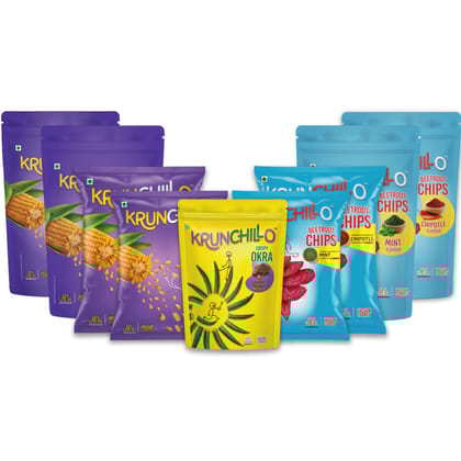 Krunchillo Beetroot, Corn And Okra Chips (Small & Big Pack), 380 gm - Pack of 9