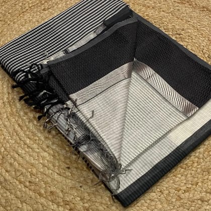 Maheshwari handloom satan border off white black combination sarees