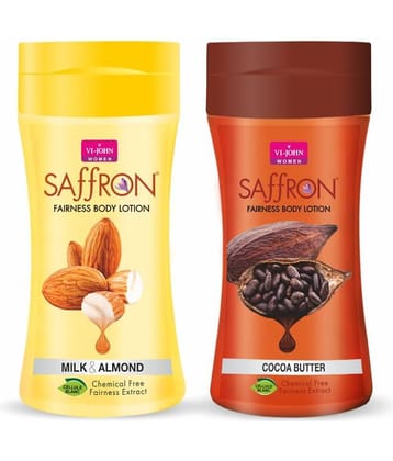 VI-JOHN Saffron Fairness Body Lotion Milk Almond & Cocoa Butte 250ml Pack of 3