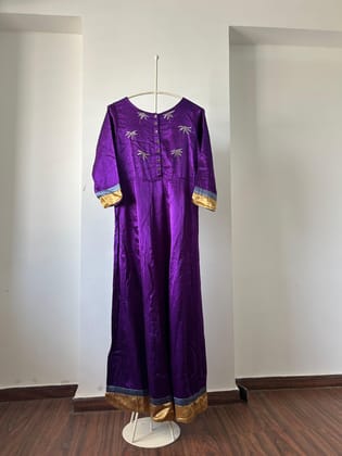 Hand Embroidered Cotton Satin Dress-M