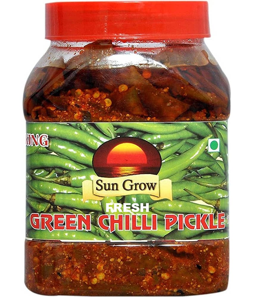 Sun Grow Homemade Organic Fresh Kashmiri Green Chilli Pickle Achaar Tate of King Trust Pickle 1 kg