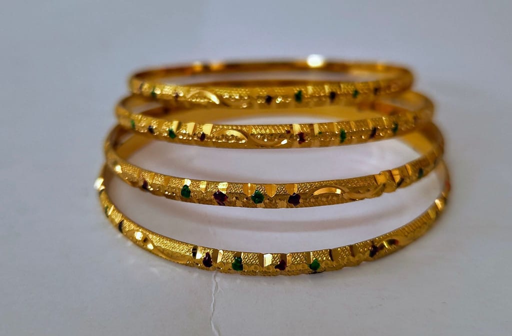 Gold plated Bangles with Green Stones for Women