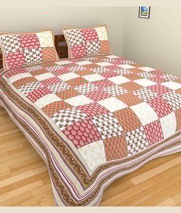 Uniqchoice Cotton Ethnic Double Bedsheet with 2 Pillow Covers - Brown