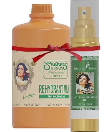 Shahnaz Husain Professional Power Rehydrant Milk - 1000 ml + Anti Pigmentation Gel - 40 ml