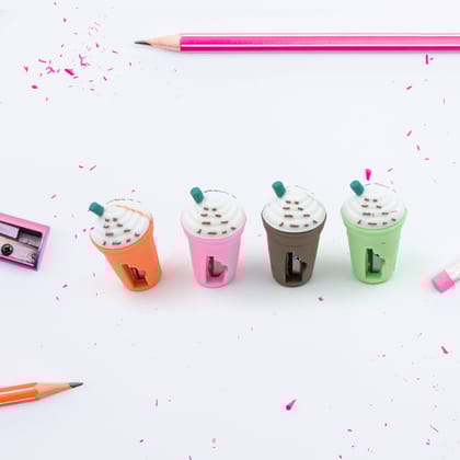 2In1 3D Cute Coffee Or Ice cream Shape sharpner Like Rotary Manual Pencil Sharpener for Kids  Ice Cream Style Office School Supplies, Back to School Gift for Students,Kids Educational Stationary kit, B'Day Return Gift (24 Pcs Set)_assorted colour