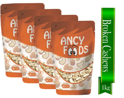 Ancy Kaju Tukda (Cashew Broken) 1000 Grams (250 Grams X 4) | High Protein Cashew Kernels for Energy, Fiber and Immunity | Delicious Crunchy Nutritious Small Size Cashew Nuts | Tasty Chota Tuk