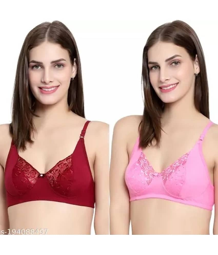 Kiran Enterprises Pack of 2 Lace Non Padded Women's Everyday Bra ( Multicolor )
