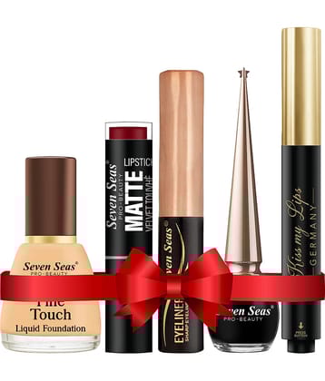 Seven Seas Combo With Liquid Foundation+Matte Lipstick+Eyeliner+Black Eyeliner+Lip Balm Pack of 05