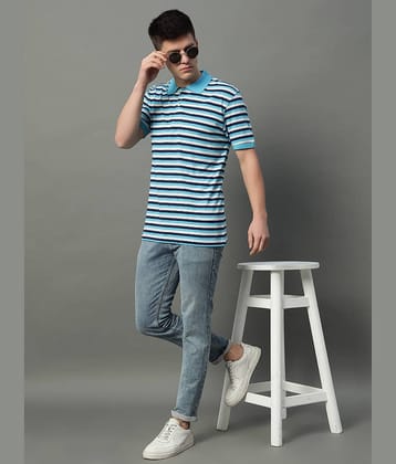 GET GOLF Pack of 1 Cotton Blend Regular Fit Striped Half Sleeves Men's Polo T Shirt ( Aqua )