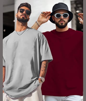 AUSK Men Cotton Blend Oversized Fit Solid T-Shirt ( Maroon )