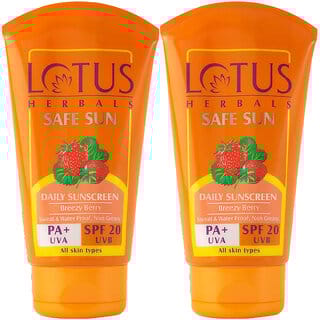Lotus Herbals Safe Sun Sunscreen Cream - Breezy Berry Spf 20 Pa+ Sweat  Waterproof, Non-Greasy100G (Pack Of 2)