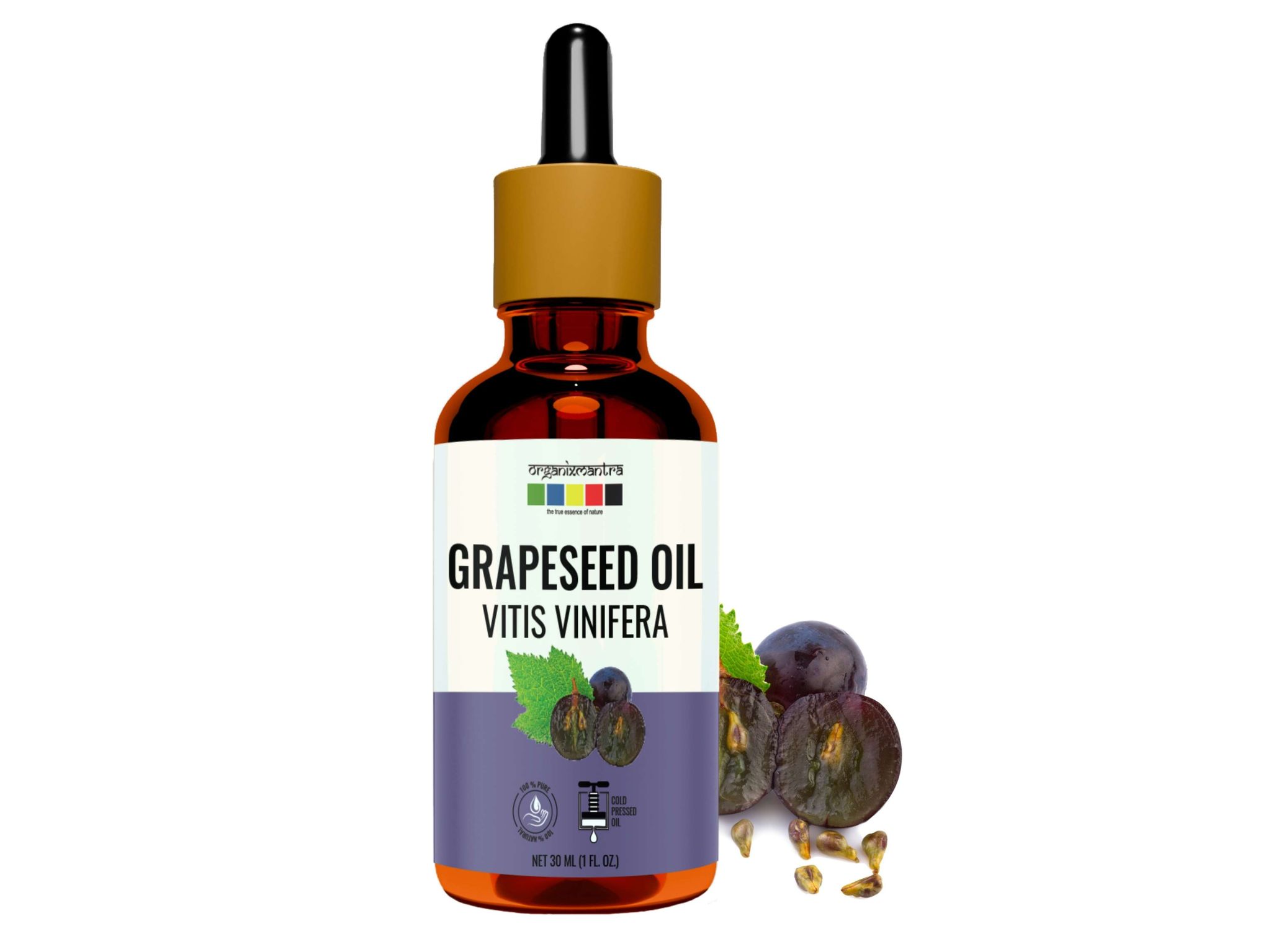 Organix Mantra Grapeseed Oil, 100% Pure, Natural & Cold Pressed Organic Oil - 30 Millilitre